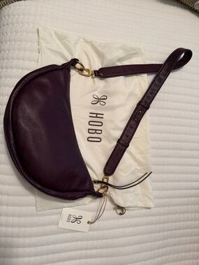 HOBO Plum Pebbled Leather Crescent Shoulder (Knox Sling) Bag with Gold Hardware